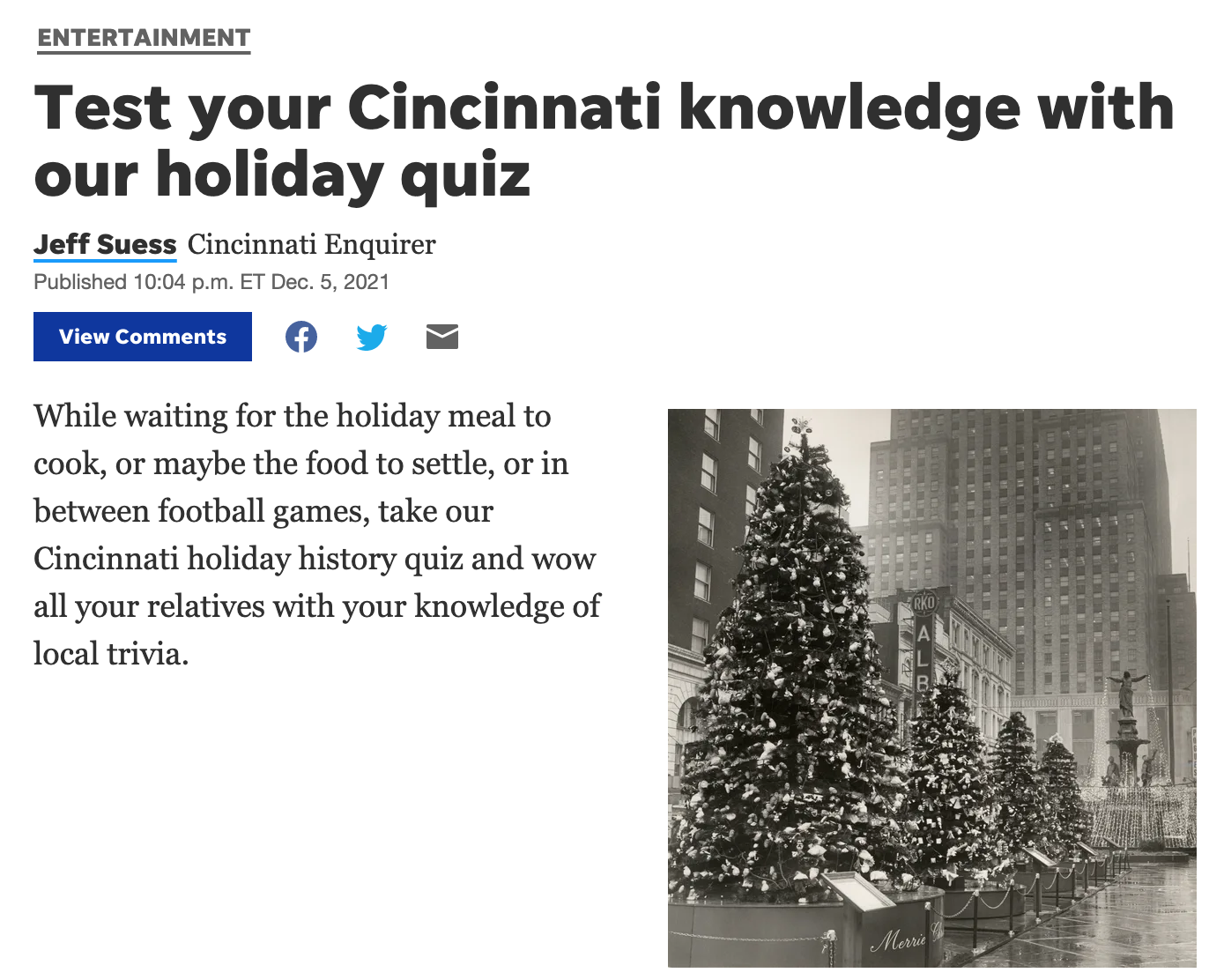 Cincinnati Enquirer holiday history quiz
